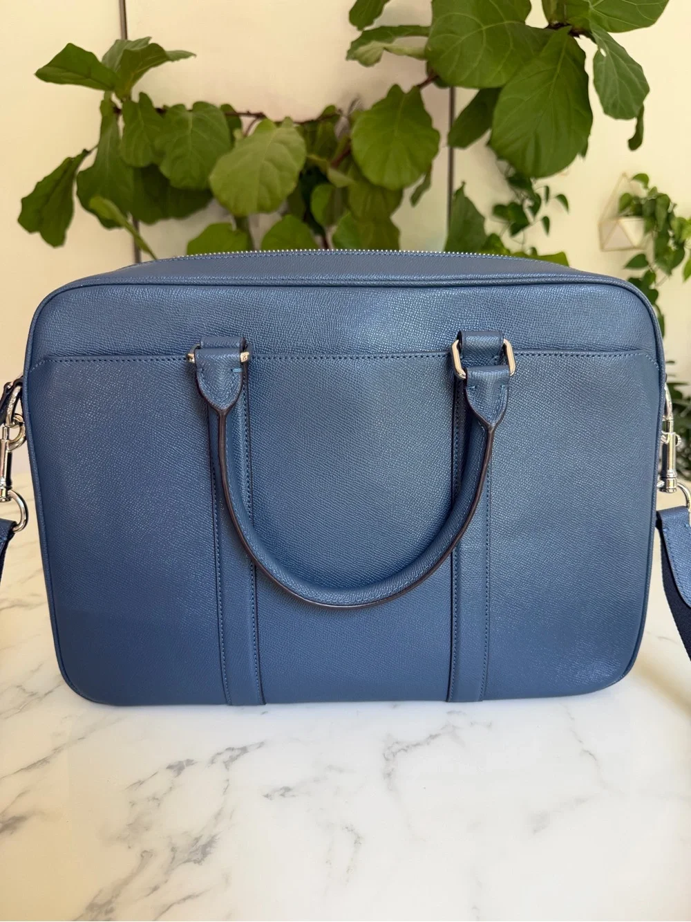 COACH Perry Slim Brief Briefcase Laptop Bag Denim Blue Leather F59057